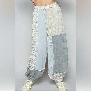 NWOT POL Chambray Denim Patchwork Floral Jogger
NWOT